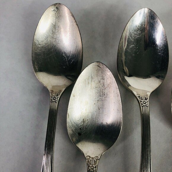 5 Teaspoons Wm A Rogers Oneida Sectional Lido Pattern Spoon Silverplate VTG Lot - Picture 10 of 11